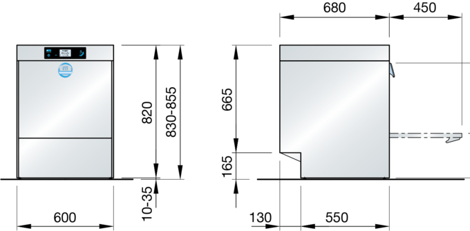 Glasswasher M-iClean Dimensions